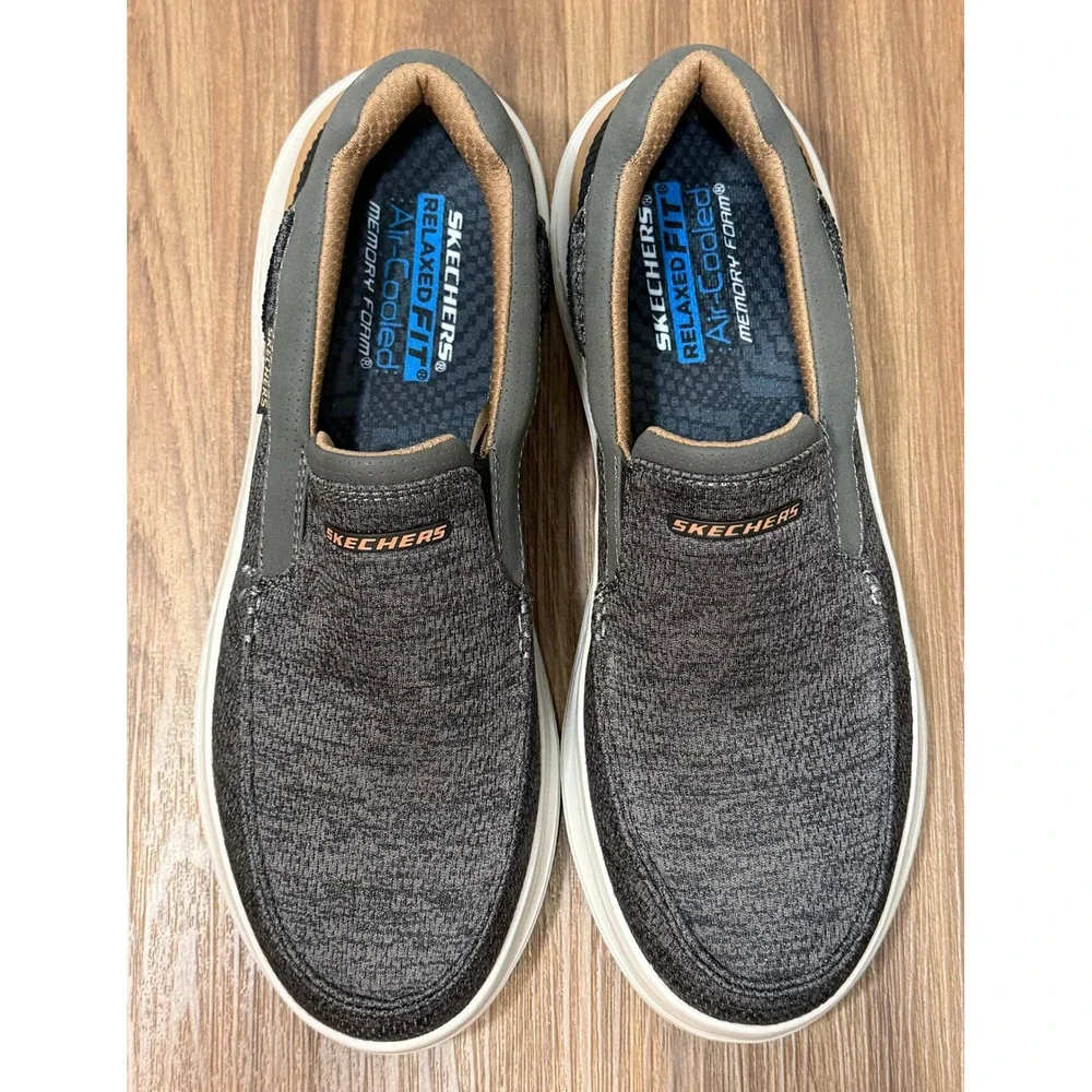 Skechers Mens Relaxed Fit Hasting Marco Gray Black Slip On Loafer Shoes Sz 11.5